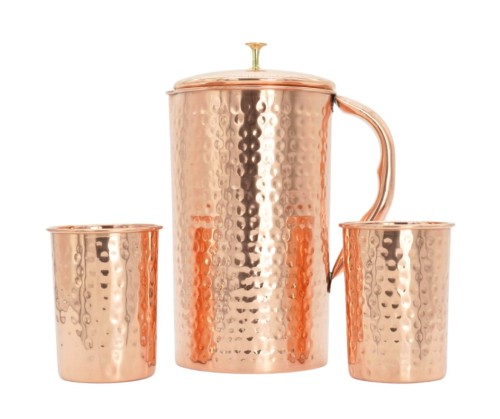 Przejdź do produktu Zestaw miedziany młoteczkowany dzbanek 1500 ml + 2 kubki 250 ml Orient 